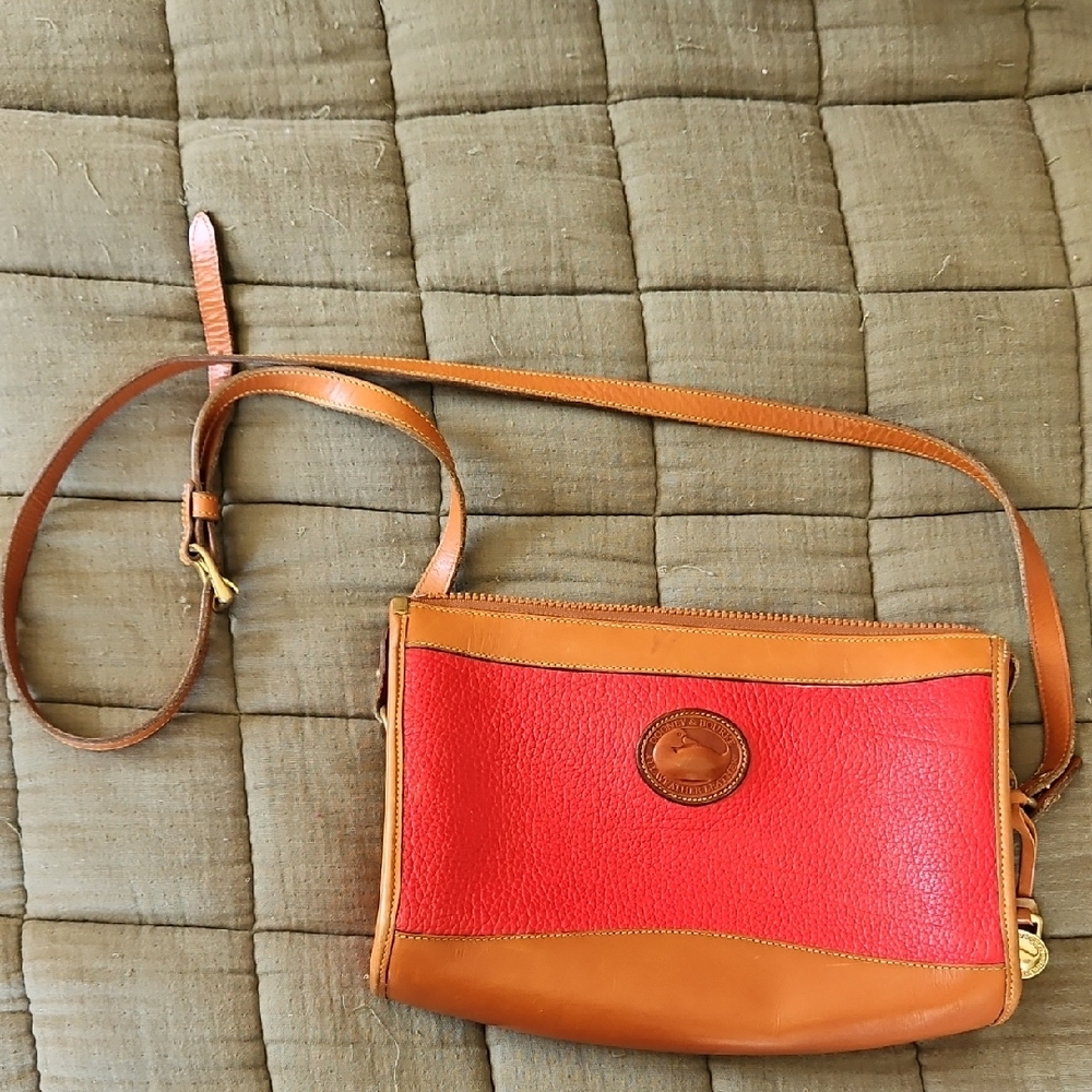 Vintage Dooney And Bourke Leather Red Brown Tan Crossbody Shoulder Bag Purse